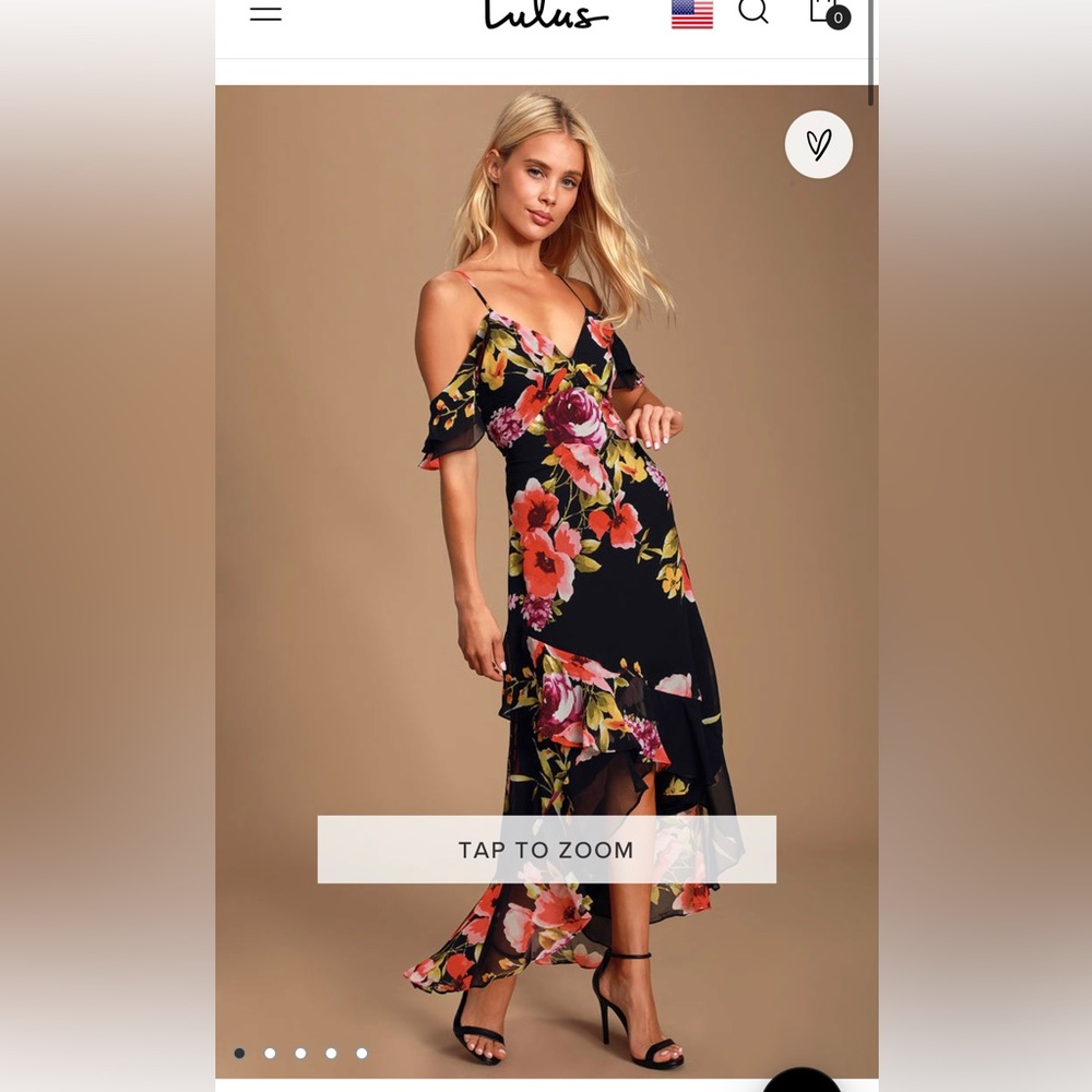 Love in Bloom Black Floral Print Off-the-Shoulder High-low Dress
